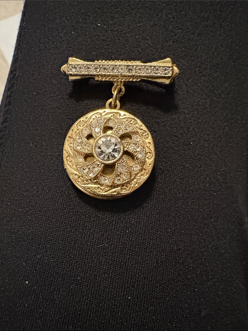 Gold-Tone Crystal Filigree Brooch Necklace Pendant - Women's Jewelry